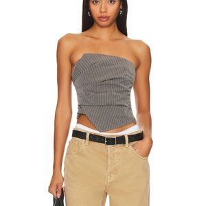 superdown Gray Pinstripe Strapless Crop Top